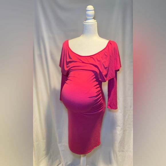 Pink blush Off the shoulder ruffle maternity dress. Size Med. New with tags - Picture 1 of 3